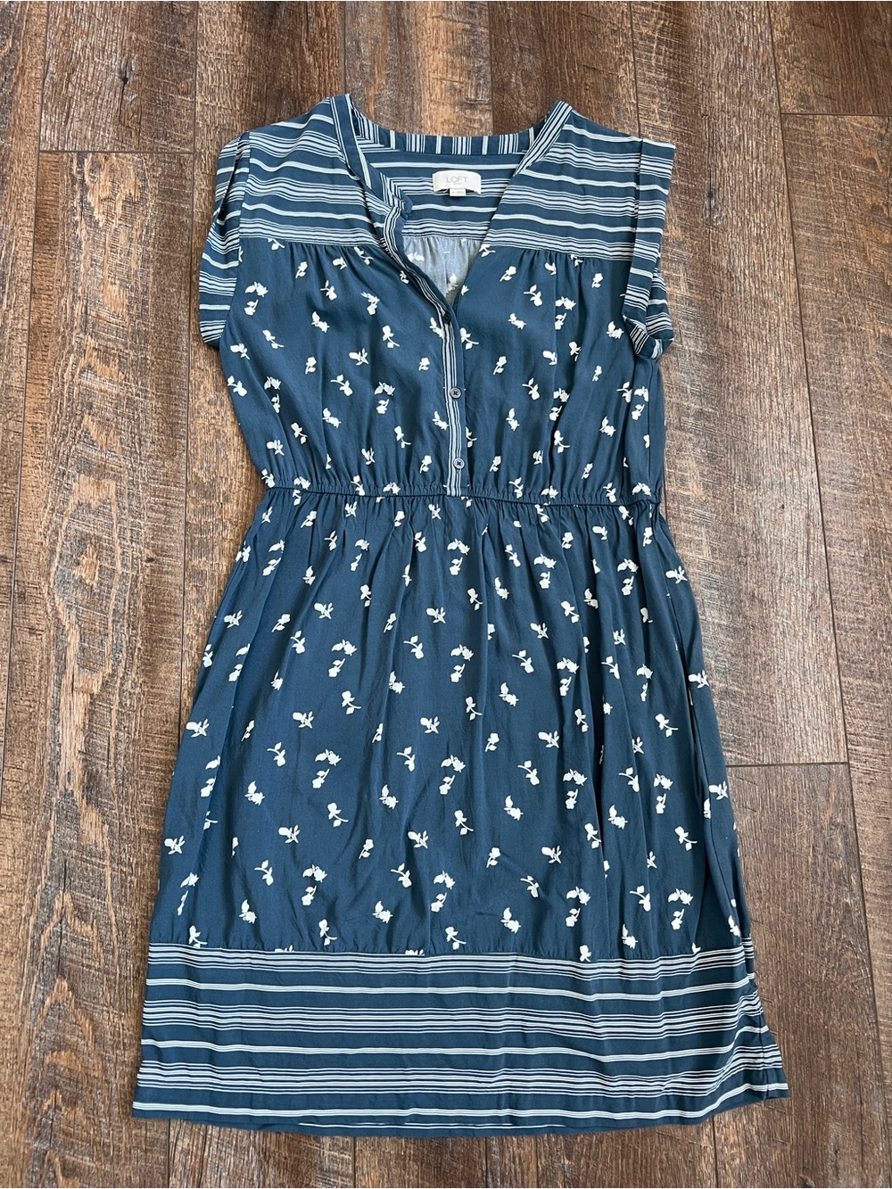 Blue Floral Stripe Casual Dress